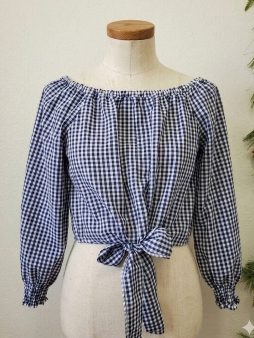 Sanctuary Claire Gingham Tie Front Top - Blue White Cottagecore Boho NWOT
